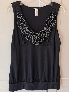 Simply Irresistible Y2K Black Zipper Rosette Flower V Neck Top Size Large